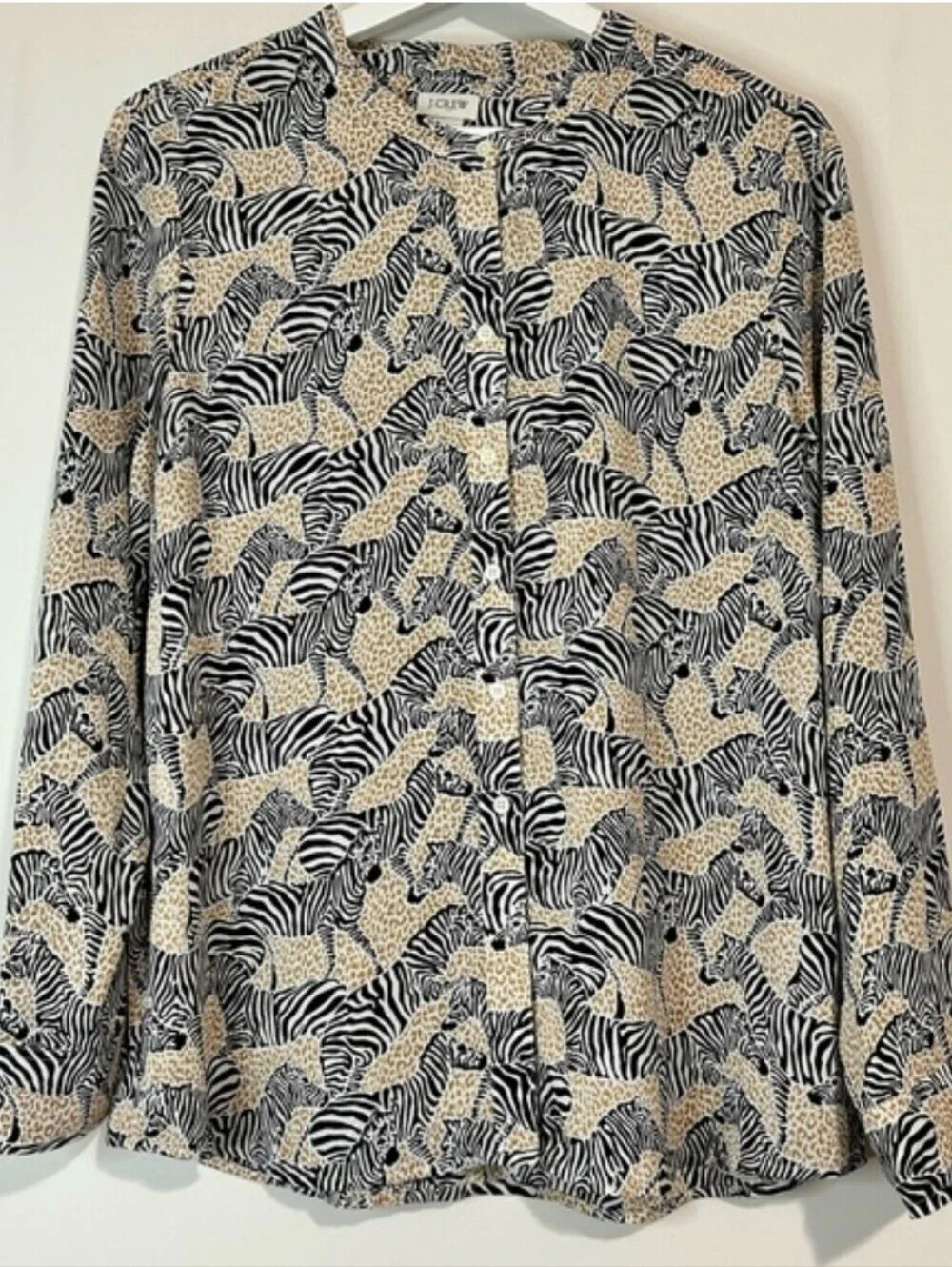 J. Crew Men’s Zebra & Spot Print Novelty Button-Down Shirt in Black & Beige